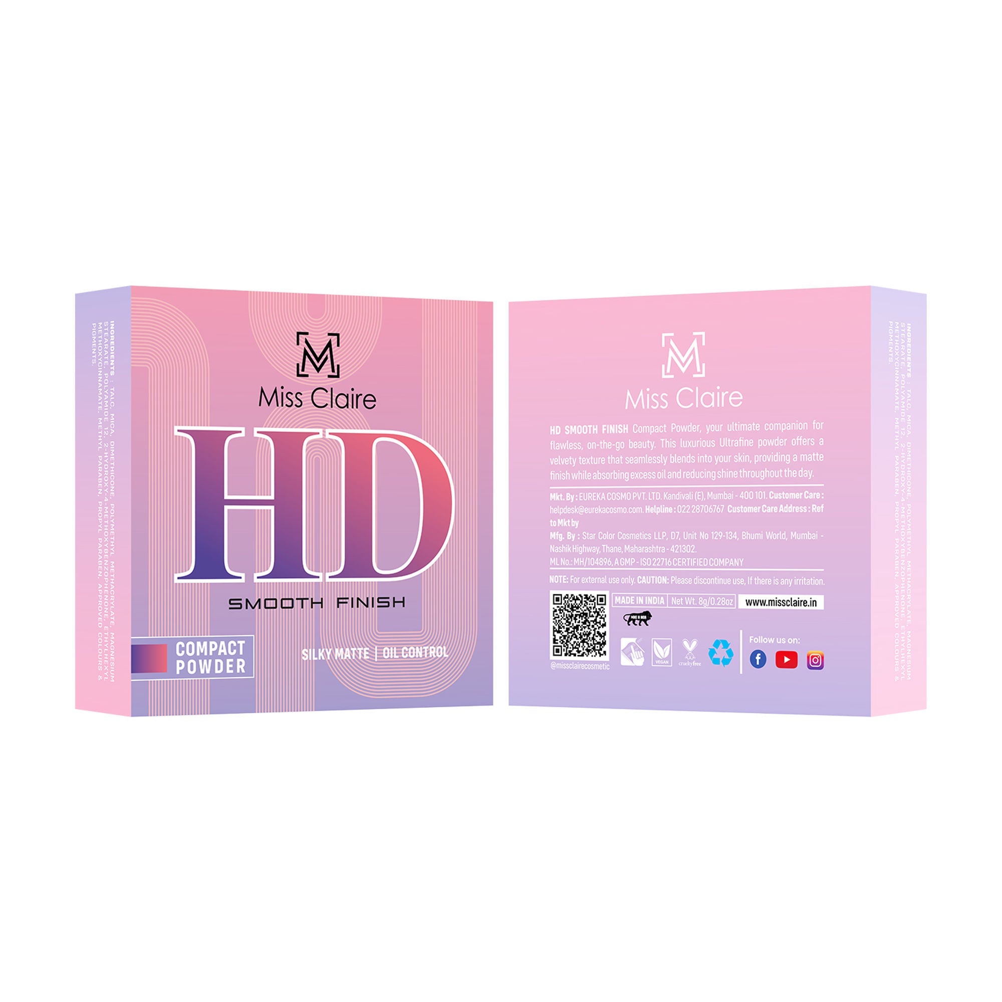 Miss Claire Hd Compact Powder - 02 Silken Vanilla - Distacart