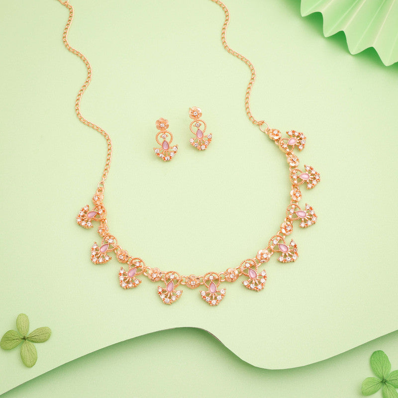 Tehzeeb Creations Gold-Polished Lavender Colour Necklace With Earrings