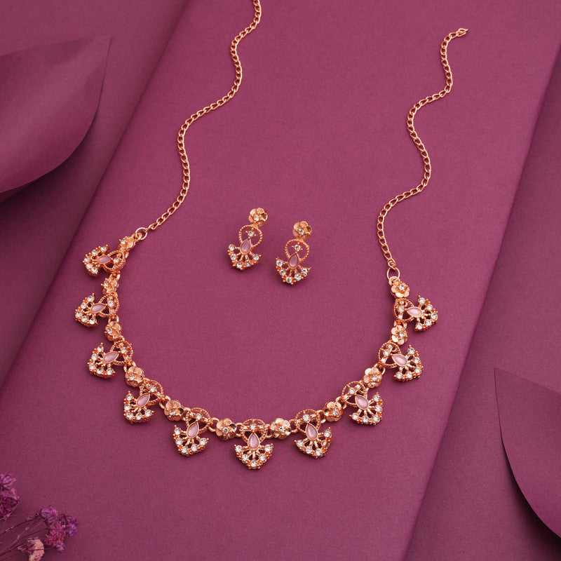 Tehzeeb Creations Gold-Polished Lavender Colour Necklace With Earrings