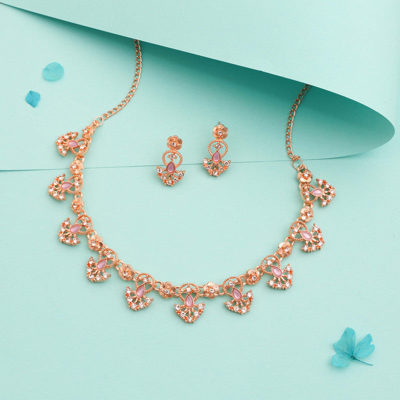 Tehzeeb Creations Gold-Polished Lavender Colour Necklace With Earrings