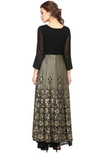 Ahalyaa Black & Golden Foil Print A-Line Kurta For Women