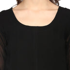 Ahalyaa Black & Golden Foil Print A-Line Kurta For Women