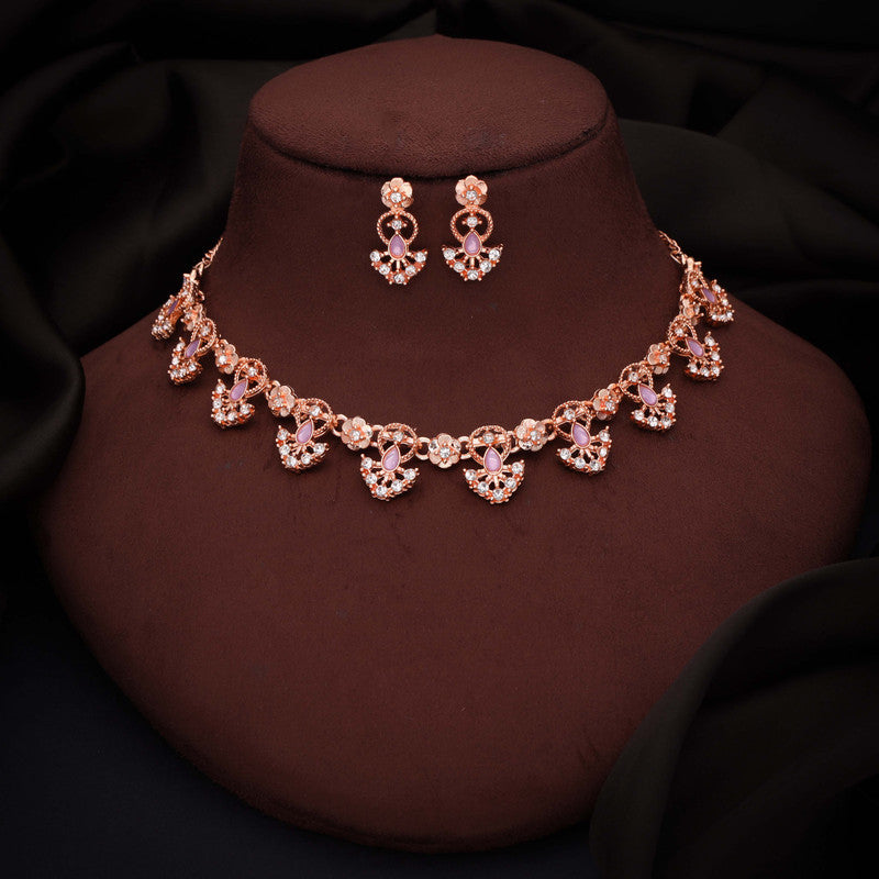 Tehzeeb Creations Gold-Polished Lavender Colour Necklace With Earrings