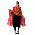 SWI Stylish Women's Embroidered Phulkari Chiffon Magenta Dupatta