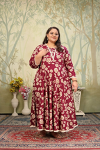 Jyoti Fashion Women's Wine Rayon Floral Print with Sequins Designer Anarkali Set