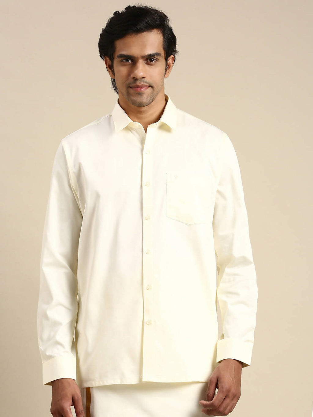 Ramraj Cotton Mens Cotton Cream Colour Full Sleeve Shirt