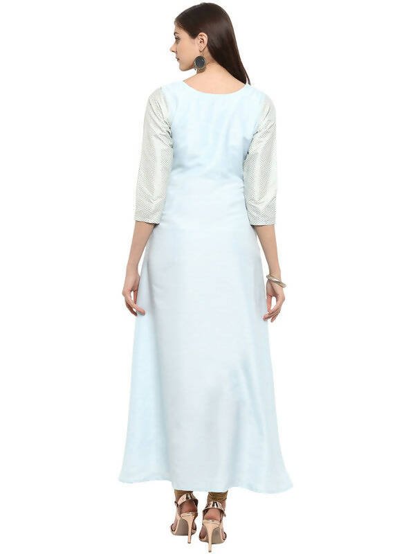 Ahalyaa Women Blue & Silver-Coloured Yoke Design A-Line Kurta - Distacart