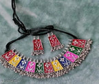 Tehzeeb Creations Women's Multi Colour Meenakari Oxidised Necklace Set