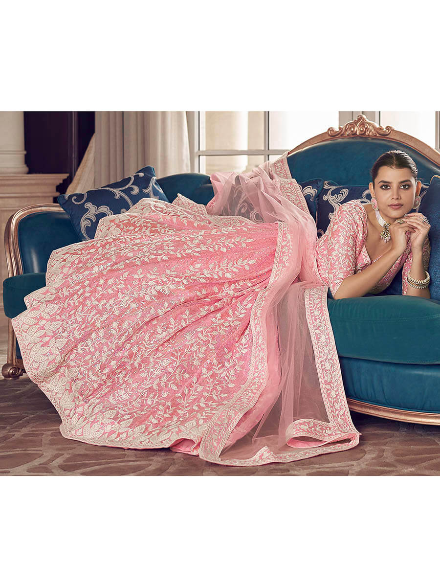 Myra Pink Organza Embroidered Designer Lehenga