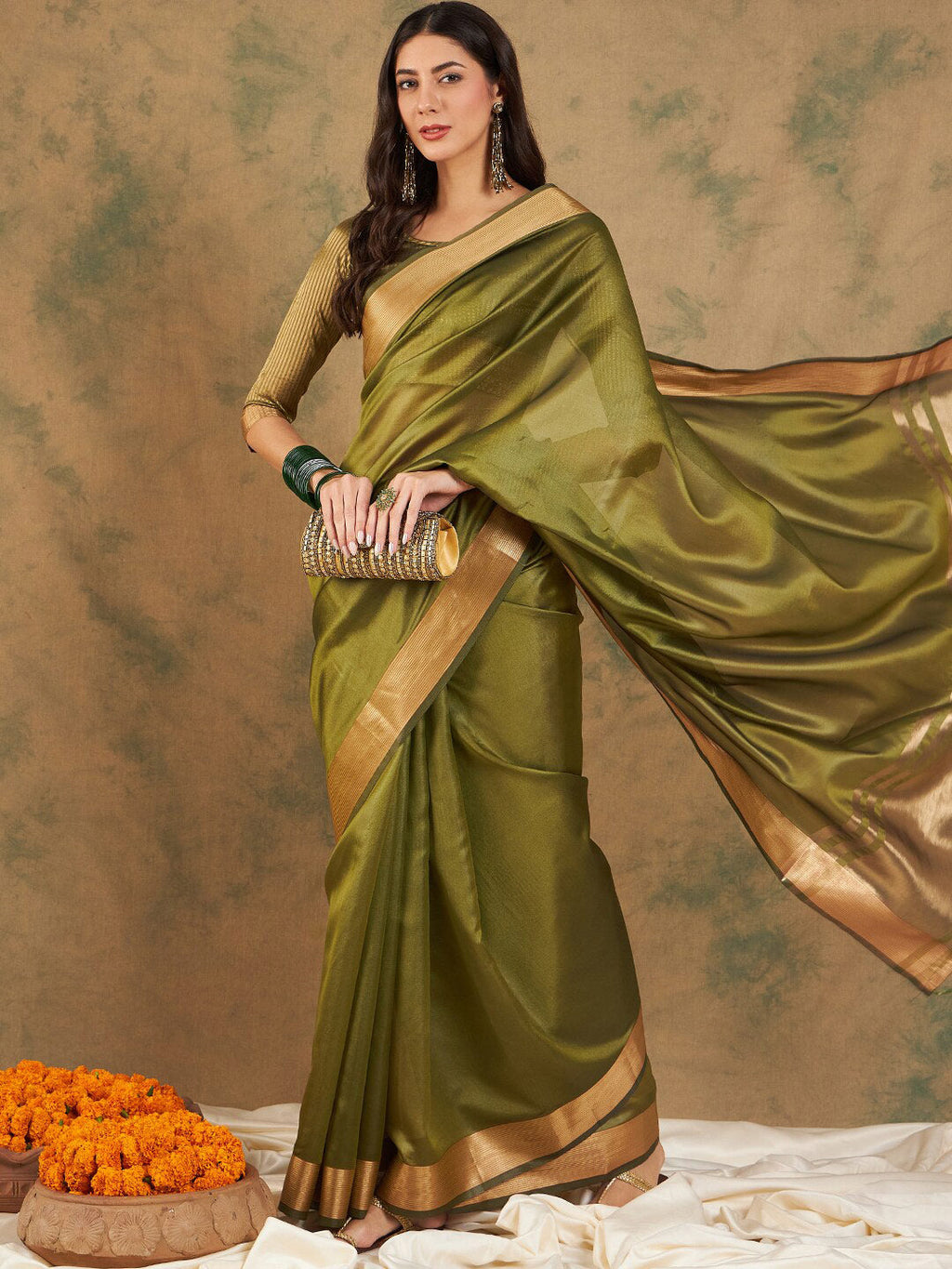 Sangria Woven Design Organza Sarees - Distacart