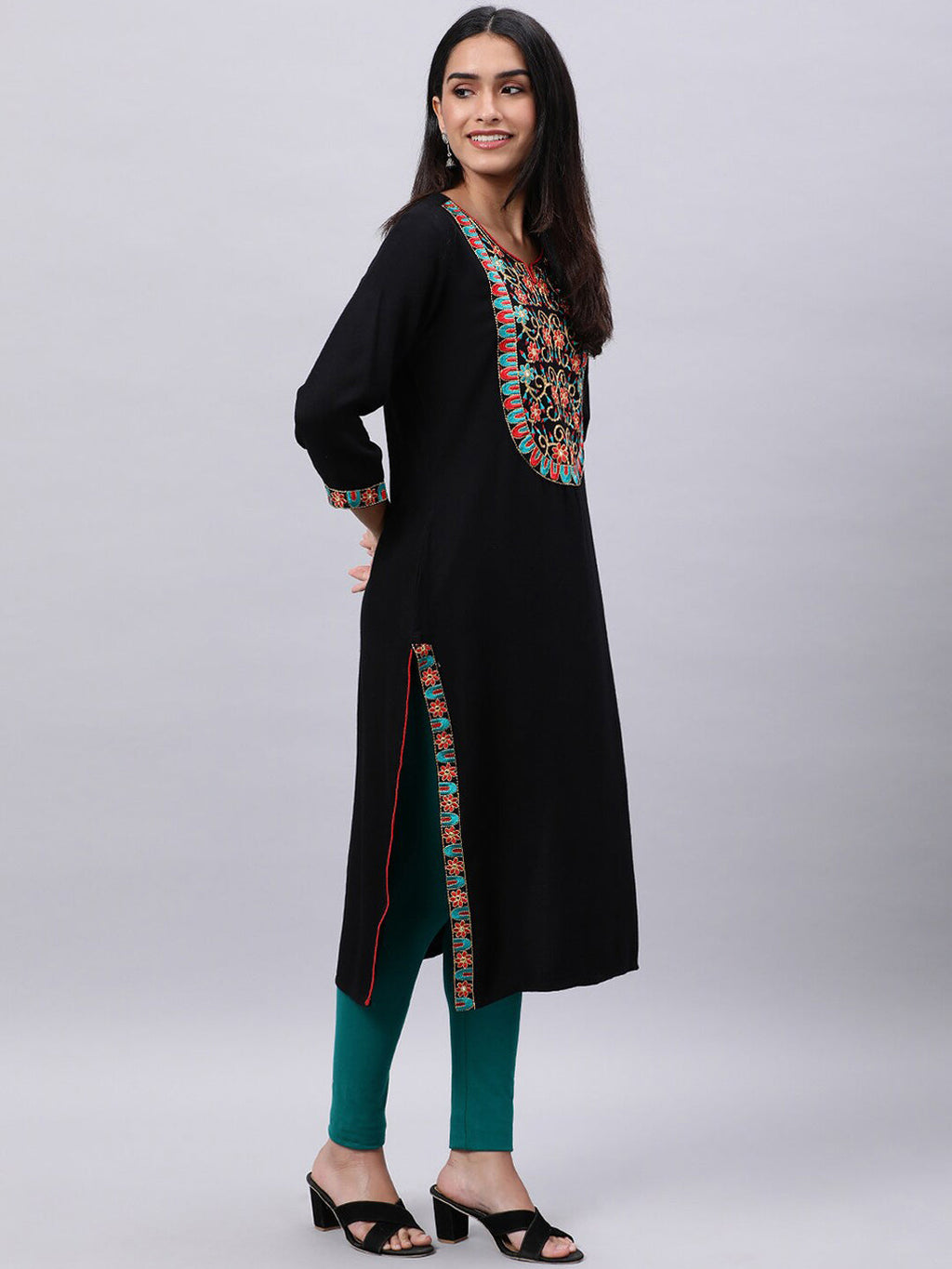 Souchii Women Ethnic Motifs Yoke Design Mirror Work Beautiful Kurta - Distacart