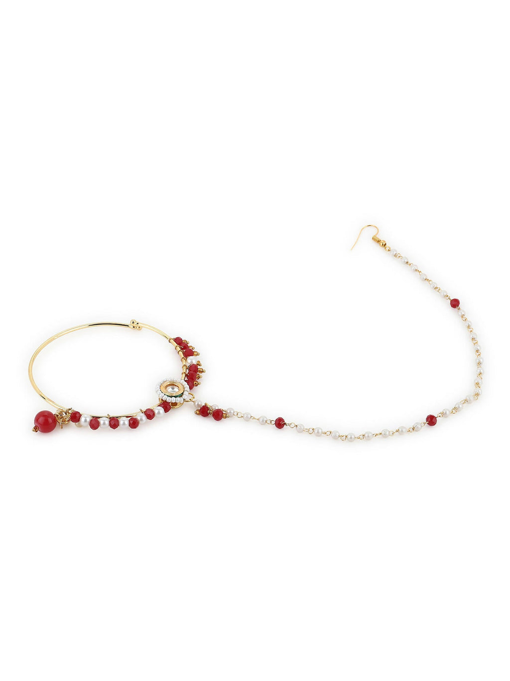 White Red Gold-Plated Kundan-Studded Beaded Nosepin - Ruby Raang - Distacart