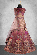 Maroon & Beige Velvet Hand Work Semi Stitched Lehenga Choli with Dupatta - Nimaya Lagnotsav