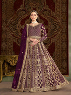 Anaita Purple Embroidered Net Stitched Anarkali Suit - Distacart
