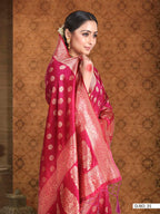 Vardha Ruby Red Woven Banarasi Saree
