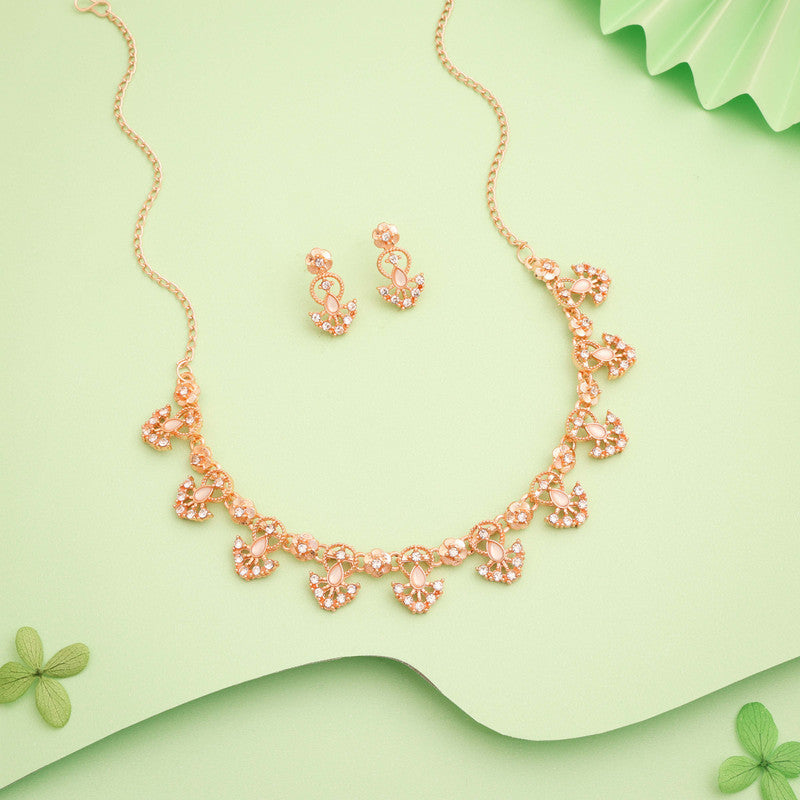 Tehzeeb Creations Gold-Polished White Colour Necklace With Earrings
