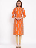 HERE&NOW Orange & White Ethnic Motifs Printed Straight Kurta