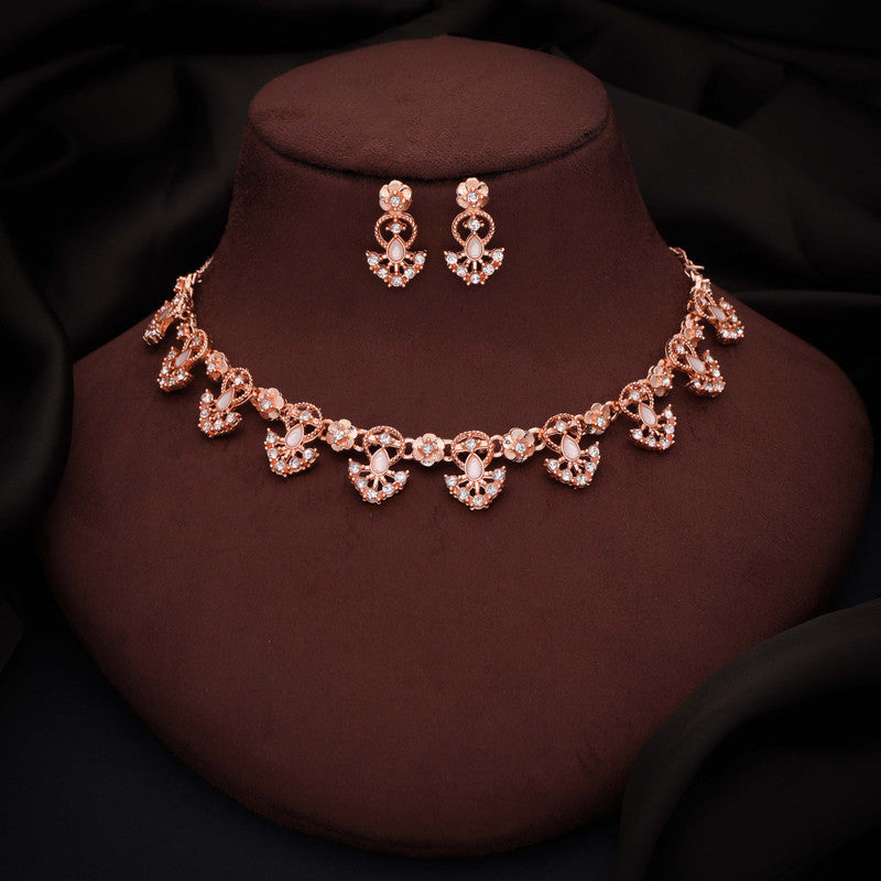 Tehzeeb Creations Gold-Polished White Colour Necklace With Earrings