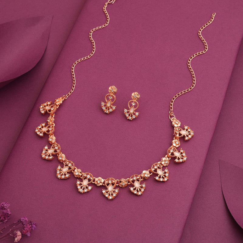 Tehzeeb Creations Gold-Polished White Colour Necklace With Earrings