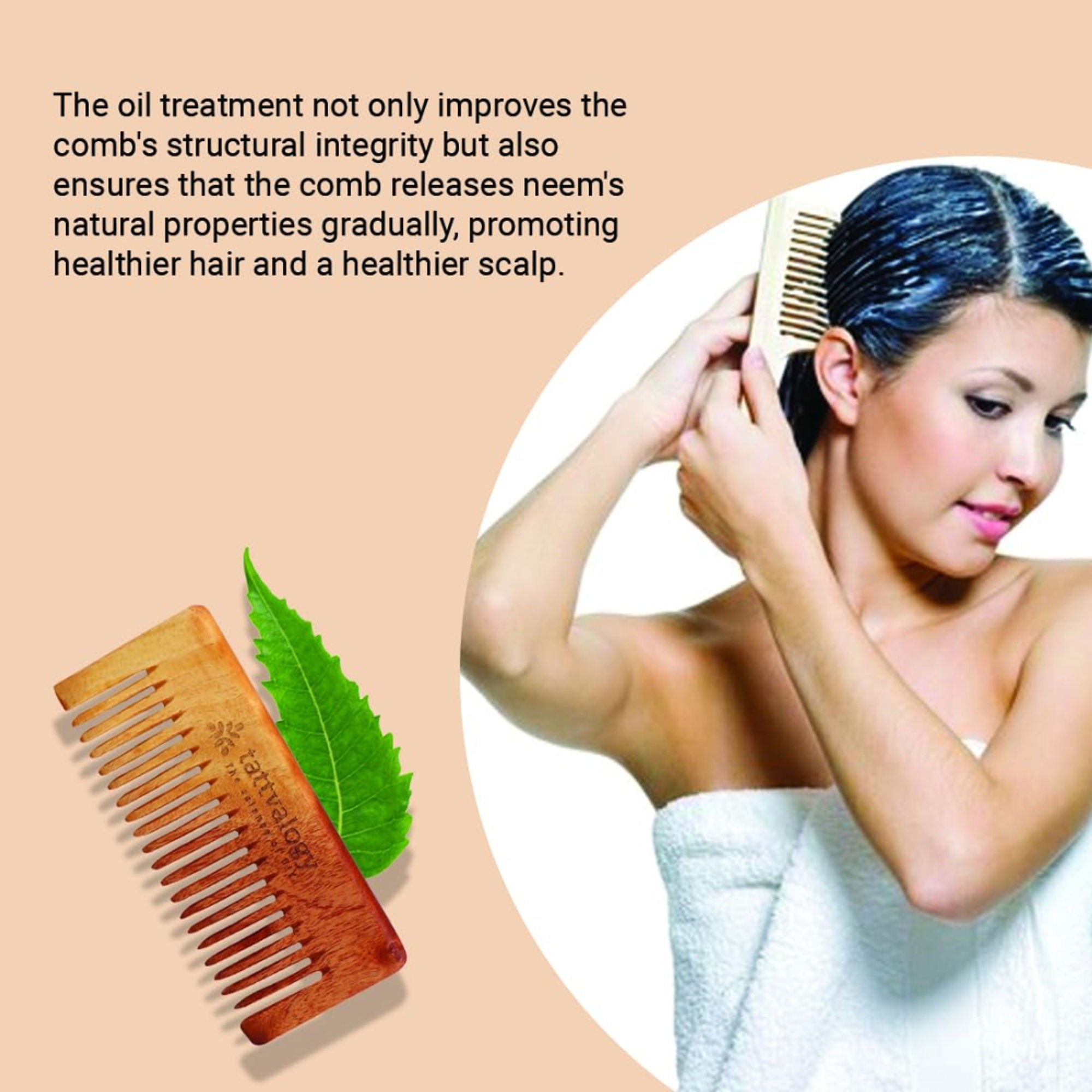 Tattvalogy Raw Neem Comb-Wide toothed, Boosts Blood Circulation, Hair Growth & Reduces Scalp Issues