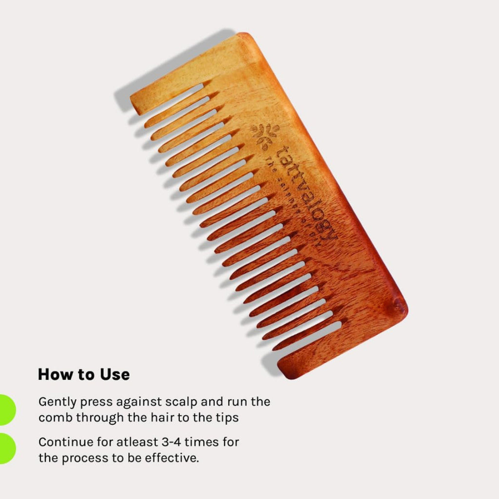 Tattvalogy Raw Neem Comb-Wide toothed, Boosts Blood Circulation, Hair Growth & Reduces Scalp Issues