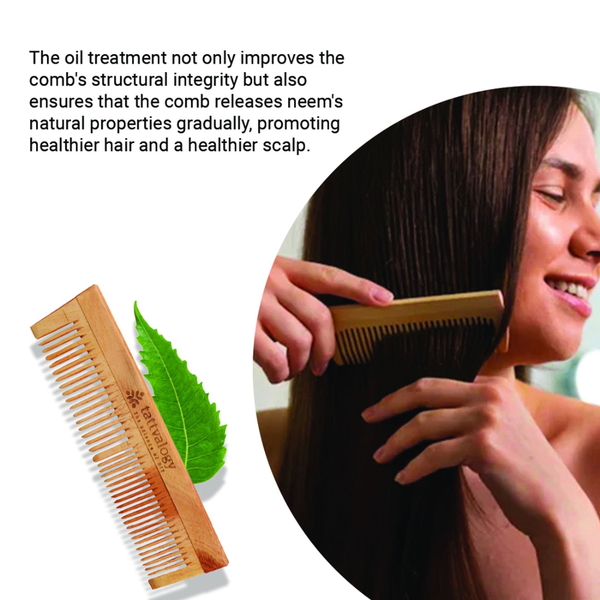 Tattvalogy Raw Neem Comb-Double toothed, Boosts Blood Circulation,Hair Growth & Reduces Scalp Issues
