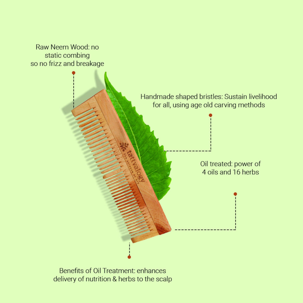 Tattvalogy Raw Neem Comb-Double toothed, Boosts Blood Circulation,Hair Growth & Reduces Scalp Issues
