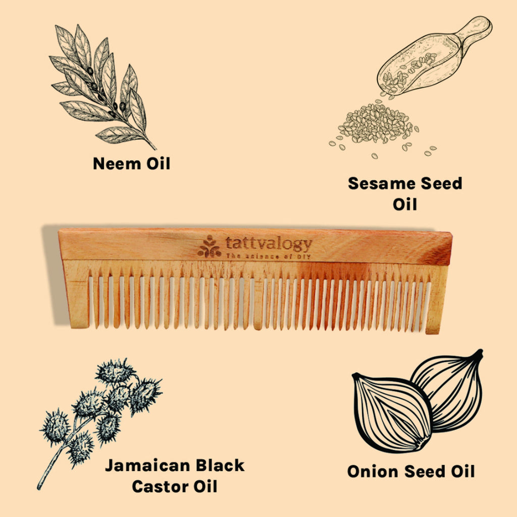 Tattvalogy Raw Neem Comb-Double toothed, Boosts Blood Circulation,Hair Growth & Reduces Scalp Issues