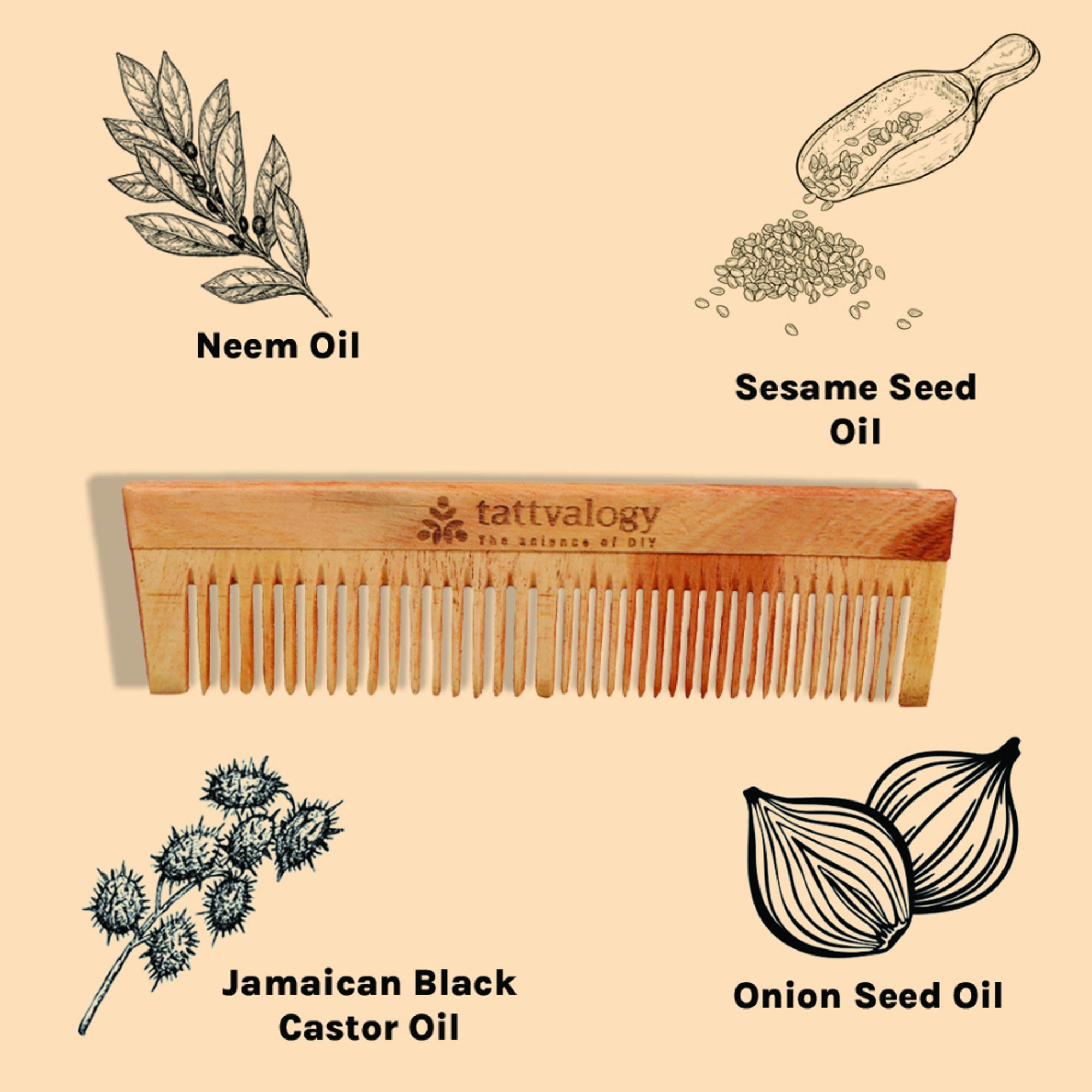 Tattvalogy Raw Neem Comb-Double toothed, Boosts Blood Circulation,Hair Growth & Reduces Scalp Issues
