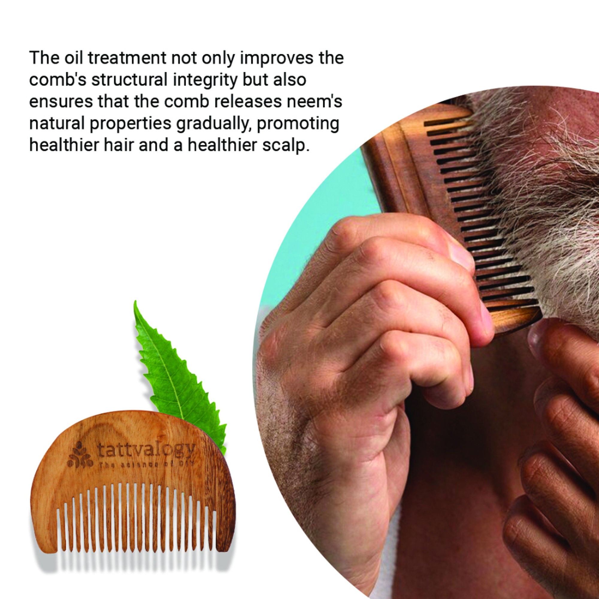 Tattvalogy Raw Neem Comb- For beard, Boosts Blood Circulation, Hair Growth & Reduces Scalp Issues