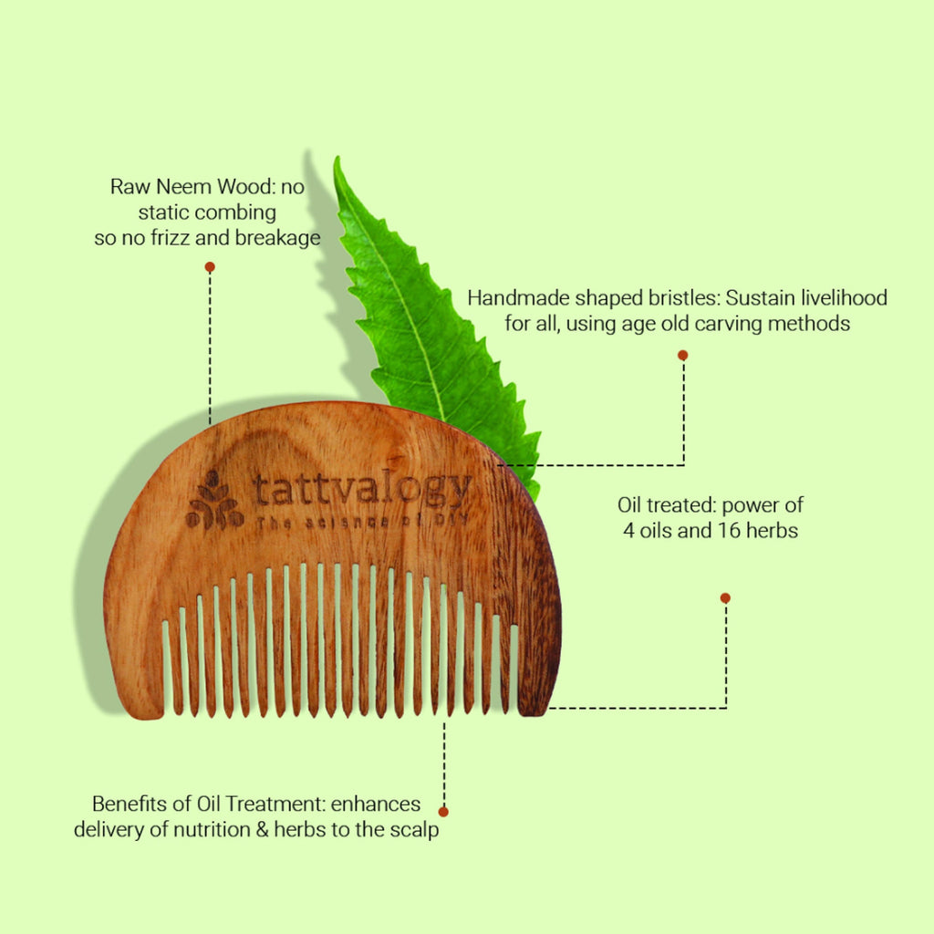 Tattvalogy Raw Neem Comb- For beard, Boosts Blood Circulation, Hair Growth & Reduces Scalp Issues