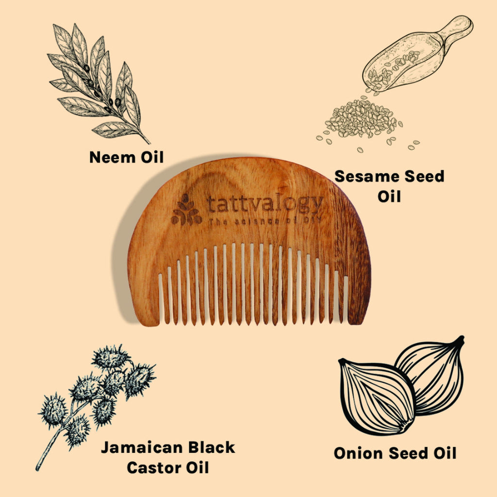 Tattvalogy Raw Neem Comb- For beard, Boosts Blood Circulation, Hair Growth & Reduces Scalp Issues