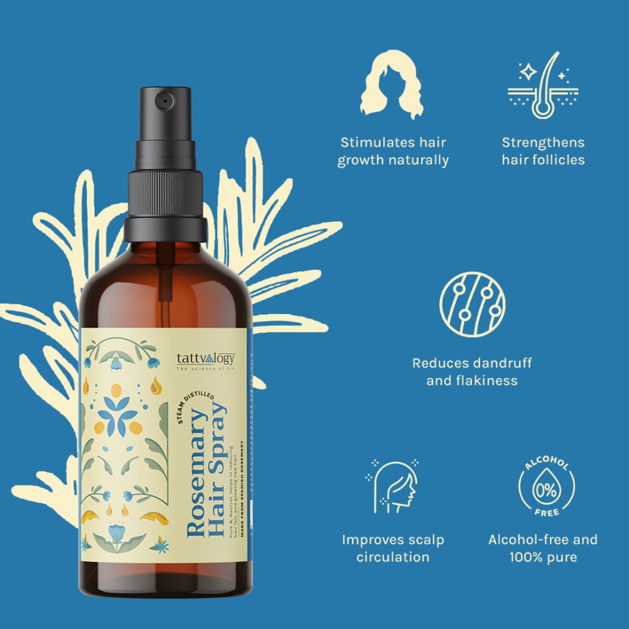 Tattvalogy Rosemary Hair Spray - Reduces Hair Fall, Promotes Growth, Natural Minoxidil Alternative