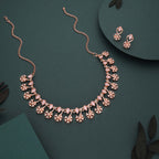 Tehzeeb Creations Rose Gold-Polished Baby Pink Choker Necklace With Dangle Earrings