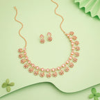 Tehzeeb Creations Rose Gold-Polished Baby Pink Choker Necklace With Dangle Earrings