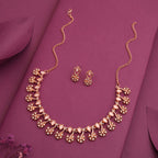 Tehzeeb Creations Rose Gold-Polished Baby Pink Choker Necklace With Dangle Earrings