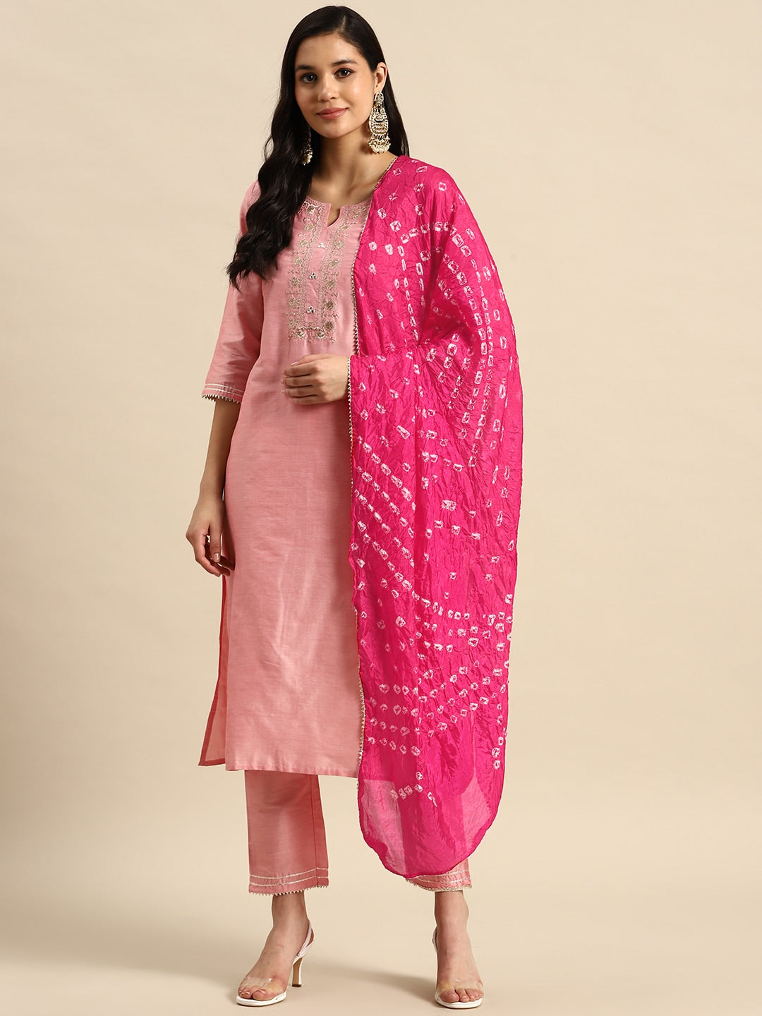 Sangria Floral Embroidered Sequinned Pure Cotton Kurta with Trousers & Dupatta