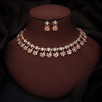 Tehzeeb Creations Rose Gold-Polished Sea Green Choker Necklace With Dangle Earrings
