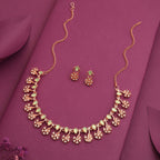Tehzeeb Creations Rose Gold-Polished Sea Green Choker Necklace With Dangle Earrings