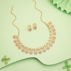 Tehzeeb Creations Rose Gold-Polished Sea Green Choker Necklace With Dangle Earrings