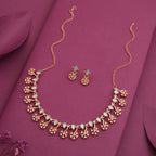 Tehzeeb Creations Rose Gold-Polished Sky Blue Choker Necklace With Dangle Earrings