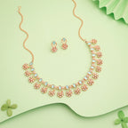 Tehzeeb Creations Rose Gold-Polished Sky Blue Choker Necklace With Dangle Earrings