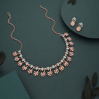 Tehzeeb Creations Rose Gold-Polished Sky Blue Choker Necklace With Dangle Earrings