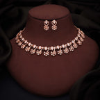 Tehzeeb Creations Rose Gold-Polished White Choker Necklace With Dangle Earrings