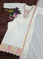 Vellora Viscose Chanderi White Festival Wear Sequins Work Readymade Kurti Set - Distacart