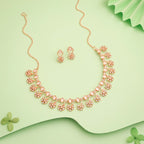 Tehzeeb Creations Rose Gold-Polished White Choker Necklace With Dangle Earrings