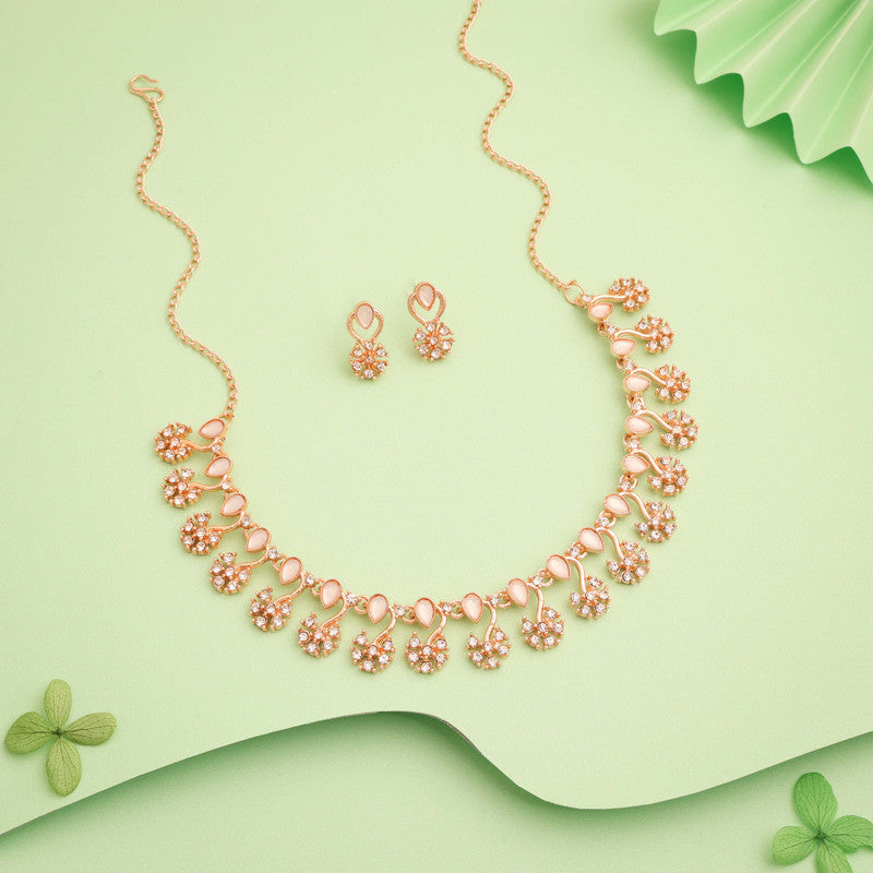 Tehzeeb Creations Rose Gold-Polished White Choker Necklace With Dangle Earrings