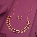 Tehzeeb Creations Rose Gold-Polished White Choker Necklace With Dangle Earrings