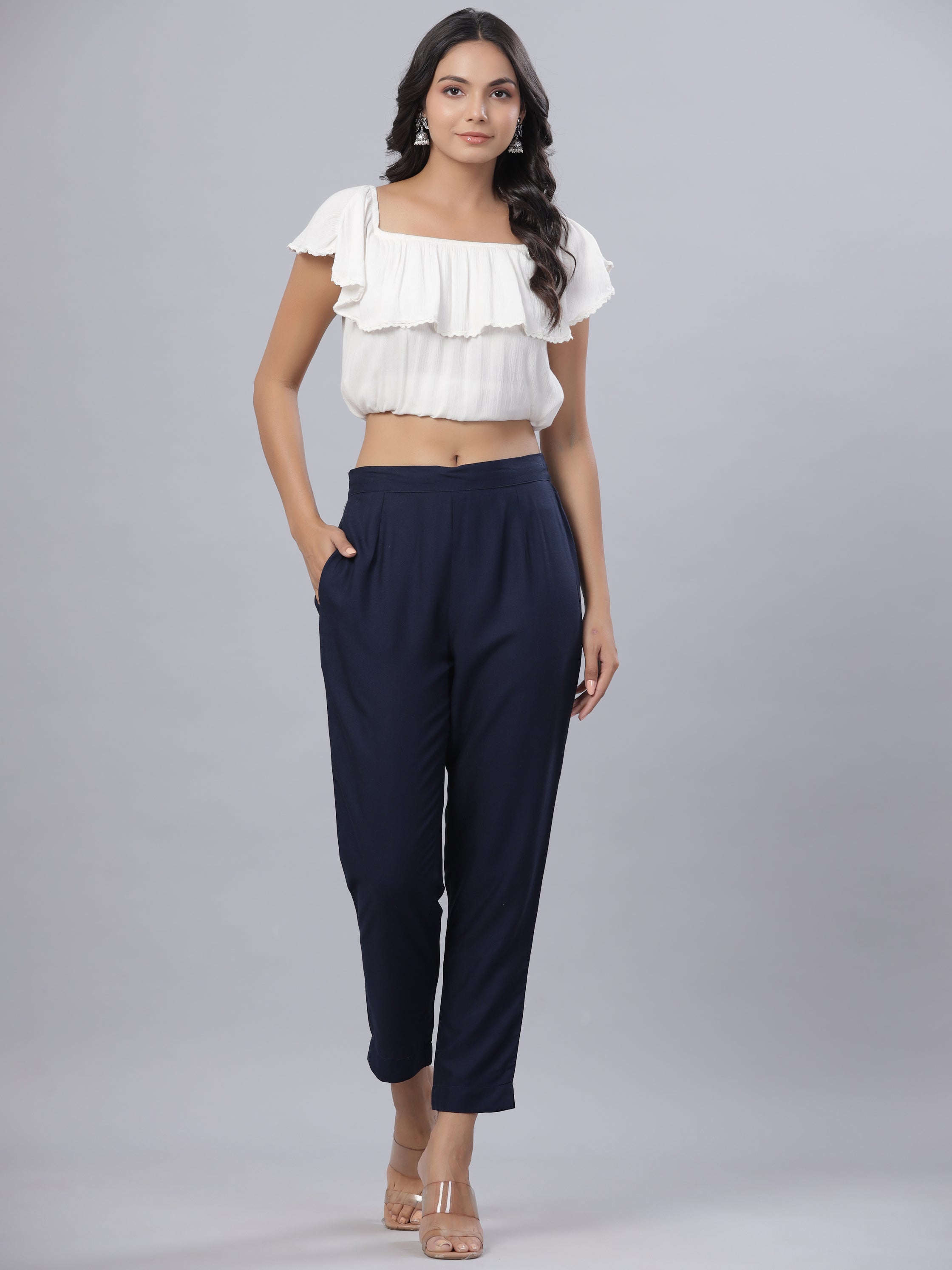 Juniper Women's Blue Liva Rayon Solid Stright Slim Pant - Distacart