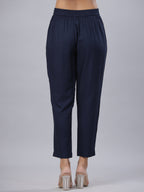 Juniper Women's Blue Liva Rayon Solid Stright Slim Pant - Distacart